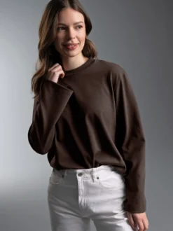 Langarmshirt mit ausgestellten Ärmeln Mocca