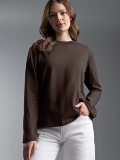 Langarmshirt mit ausgestellten Ärmeln Mocca