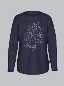 Langarmshirt mit glitzerndem Pferde-Print Navy