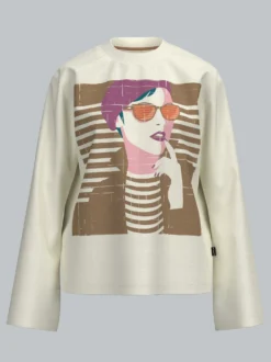 Langarmshirt mit grafischem Print Natur