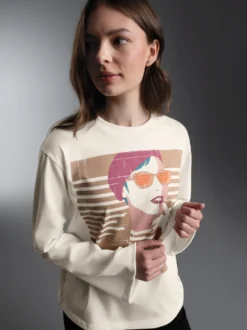 Langarmshirt mit grafischem Print Natur