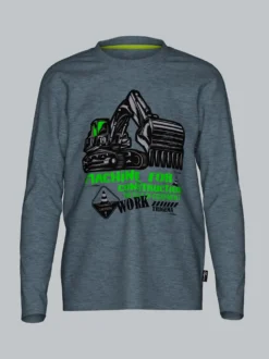Langarmshirt mit großem Bagger-Print Steingrau-melange