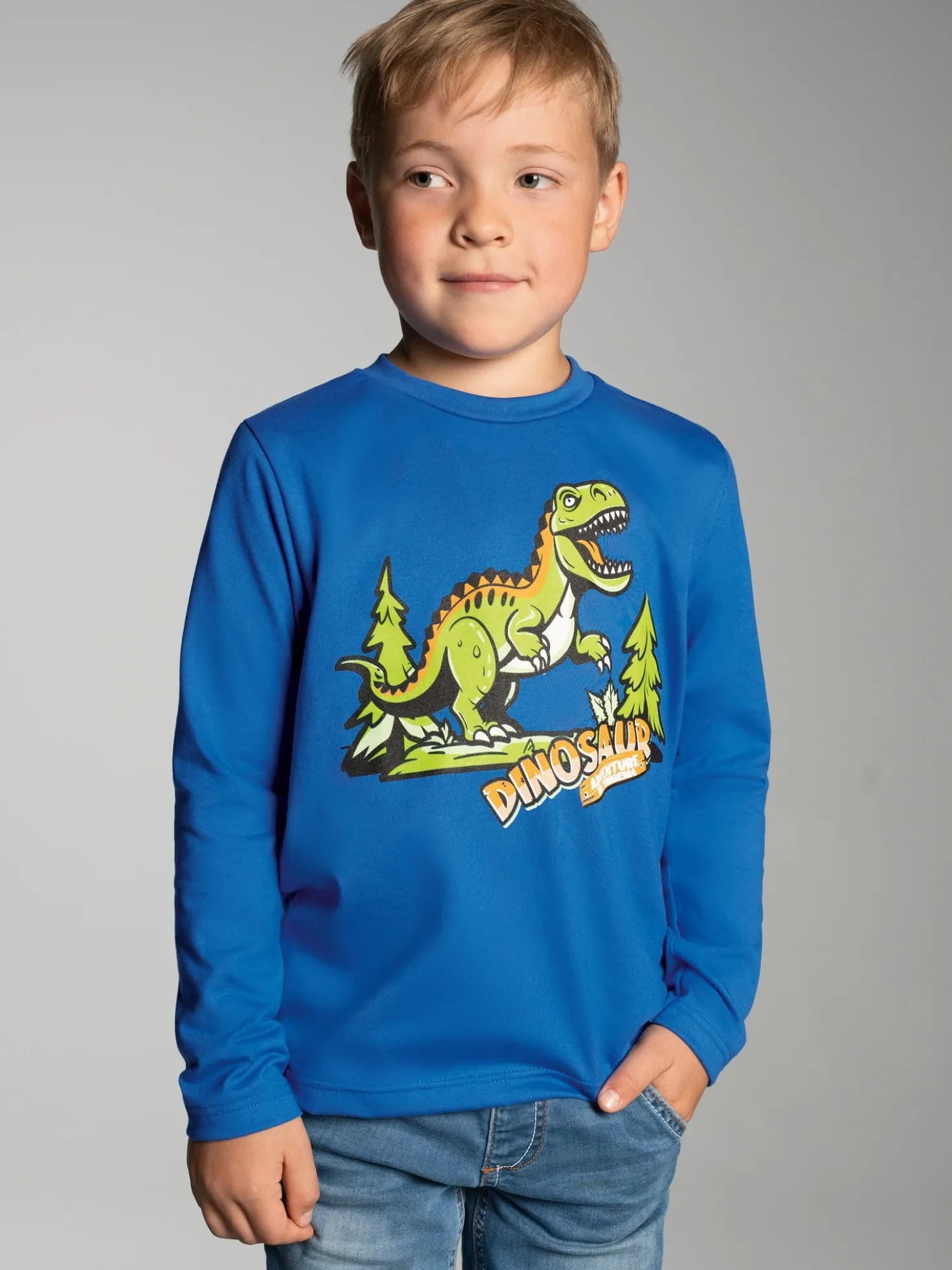 Langarmshirt mit großem Dinosaurier-Print Electric-blue