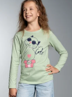 Langarmshirt mit Katzen-Motiv Green tea