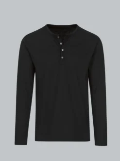 Langarmshirt mit Knopfleiste Schwarz