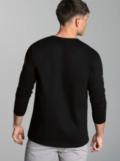 Langarmshirt mit Knopfleiste Schwarz
