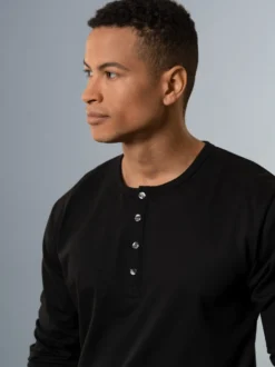 Langarmshirt mit Knopfleiste Schwarz