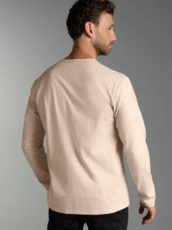 Langarmshirt mit Knopfleiste Sand-melange