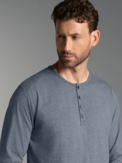 Langarmshirt mit Knopfleiste Steingrau-melange