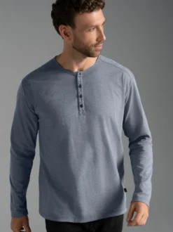 Langarmshirt mit Knopfleiste Steingrau-melange
