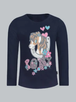 Langarmshirt mit süßem Pony-Print Navy