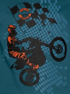 Langarmshirt mit sportlichem Motorrad-Print Petrol