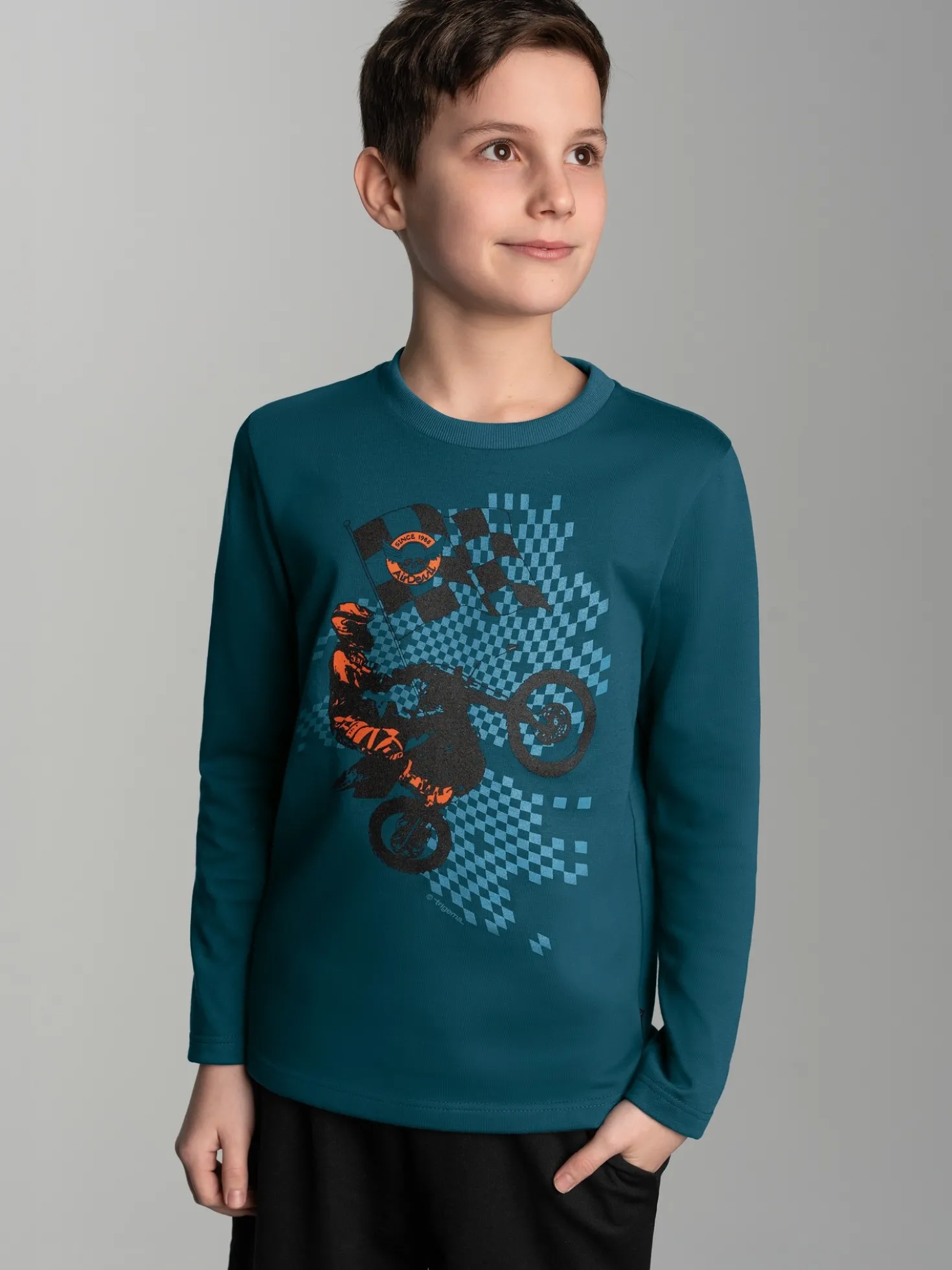 Langarmshirt mit sportlichem Motorrad-Print Petrol