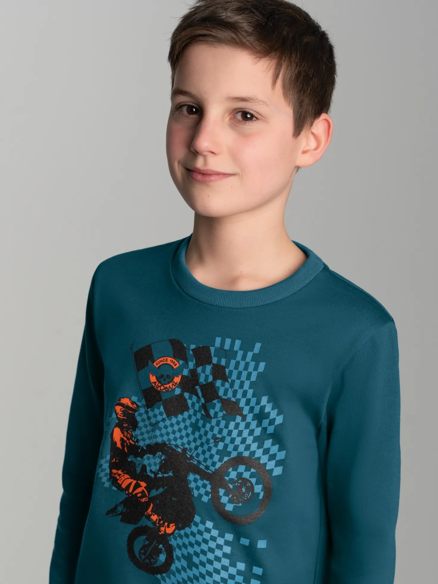 Langarmshirt mit sportlichem Motorrad-Print Petrol
