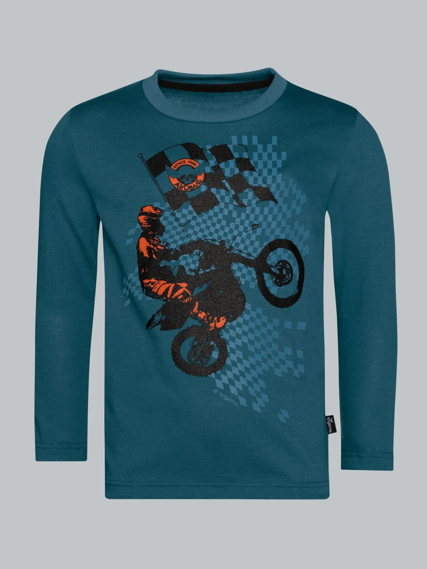 Langarmshirt mit sportlichem Motorrad-Print Petrol