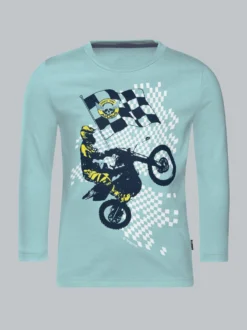 Langarmshirt mit sportlichem Motorrad-Print Gletscher