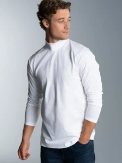 Langarm Shirt mit Stehkragen Weiss