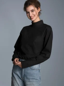 Langarm Shirt mit Stehkragen Schwarz