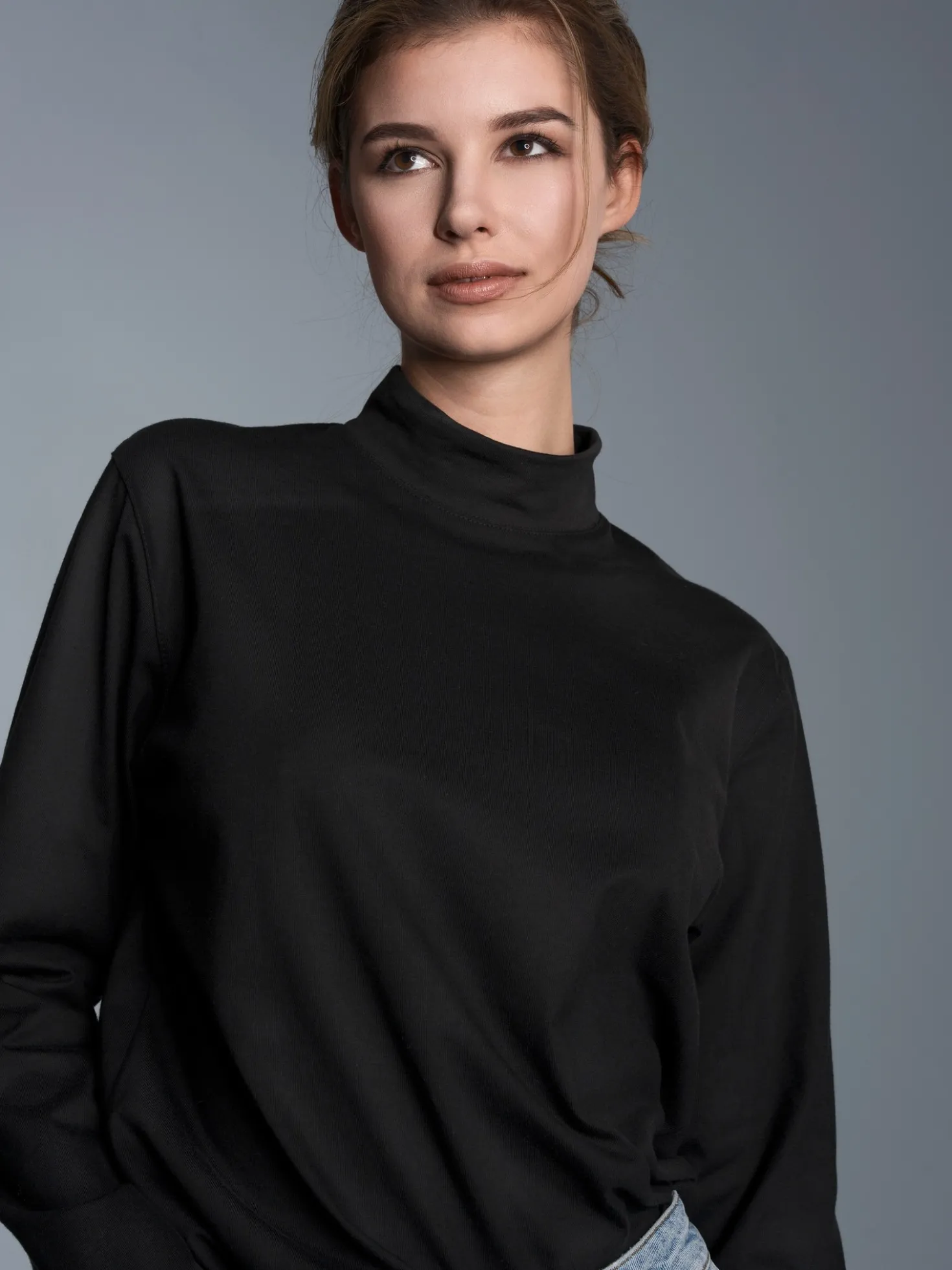 Langarm Shirt mit Stehkragen Schwarz
