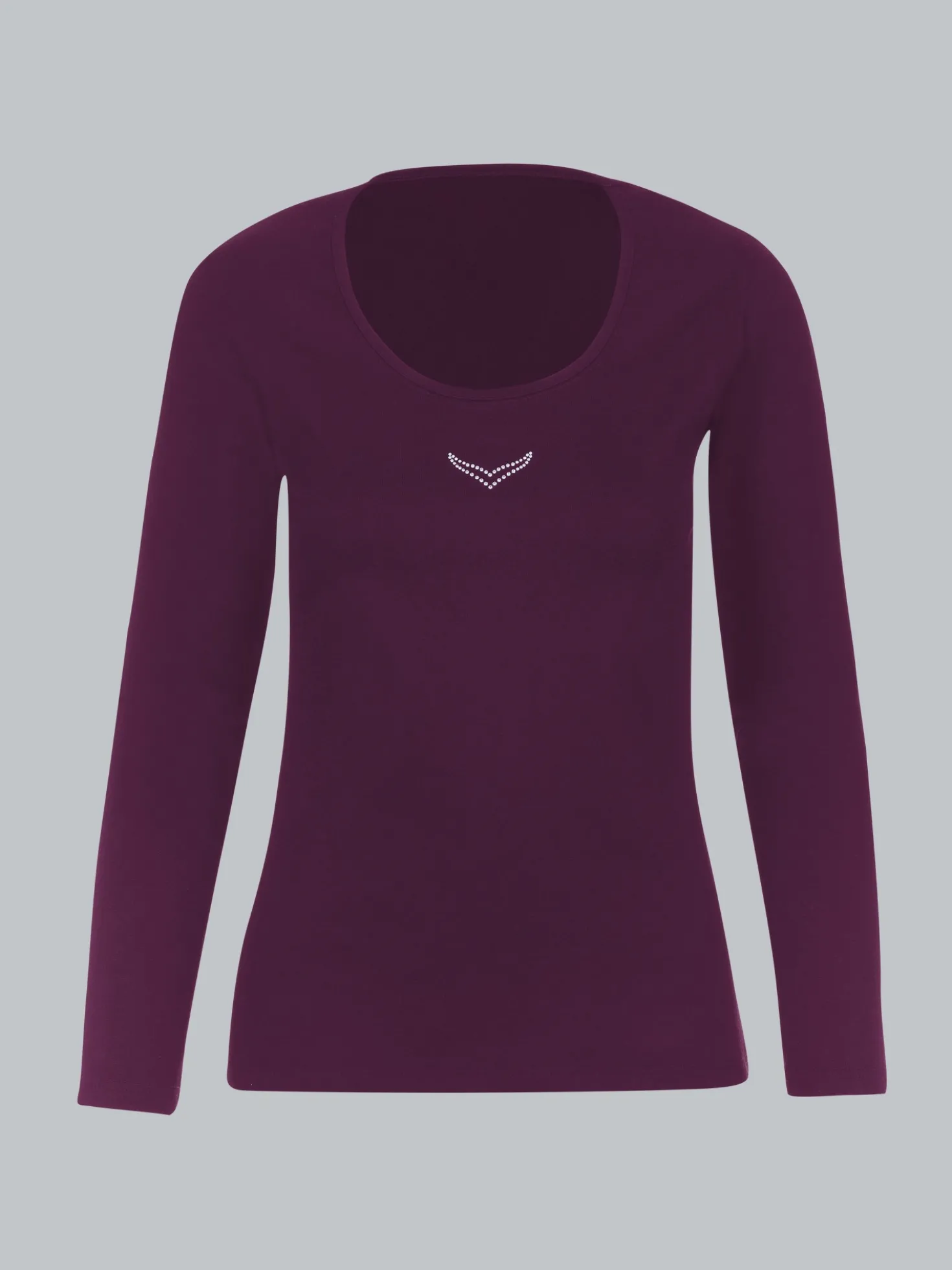 Langarmshirt mit Swarovski® Kristallen Aubergine