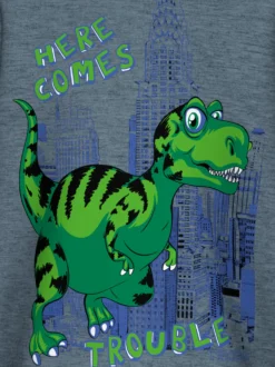 Langarmshirt mit Trouble Dino-Printmotiv Steingrau-melange