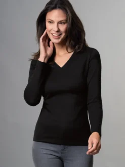 Langarmshirt mit V-Ausschnitt Schwarz