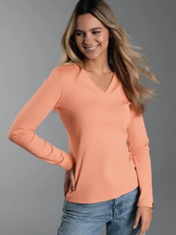 Langarmshirt mit V-Ausschnitt Puder
