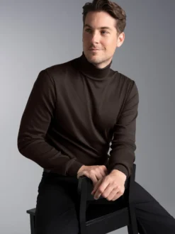 Langarm Ski- und Sport-Rollkragenpullover Mocca