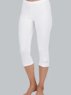Leggings 3/4 mit Kristallsteinen Weiss