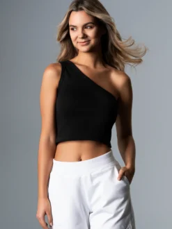 Modisches One-Shoulder-Top Schwarz