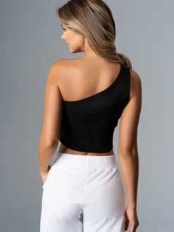 Modisches One-Shoulder-Top Schwarz