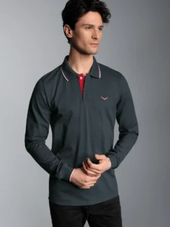 Modisches Poloshirt mit langen Armen Anthrazit