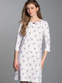 Nachthemd mit Allover-Katzen-Print Weiss