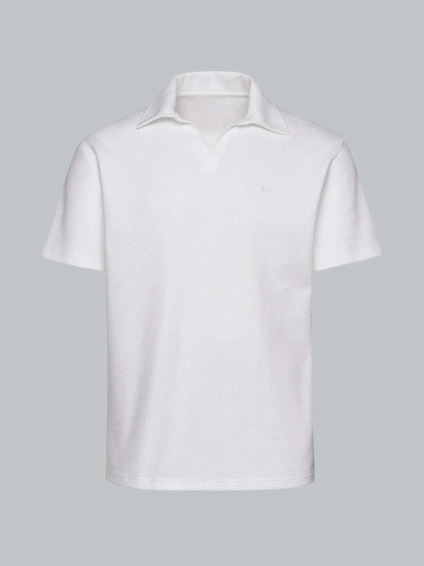 Oversized Poloshirt ohne Knopfleiste in Waffeloptik Weiss
