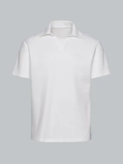 Oversized Poloshirt ohne Knopfleiste in Waffeloptik Weiss