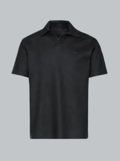 Oversized Poloshirt ohne Knopfleiste in Waffeloptik Schwarz