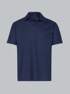 Oversized Poloshirt ohne Knopfleiste in Waffeloptik Navy