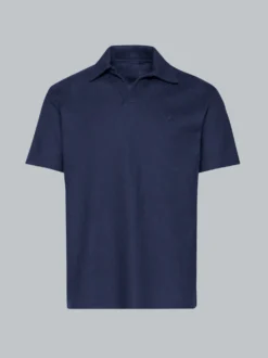 Oversized Poloshirt ohne Knopfleiste in Waffeloptik Navy