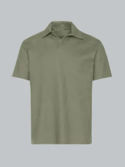 Oversized Poloshirt ohne Knopfleiste in Waffeloptik Salbei