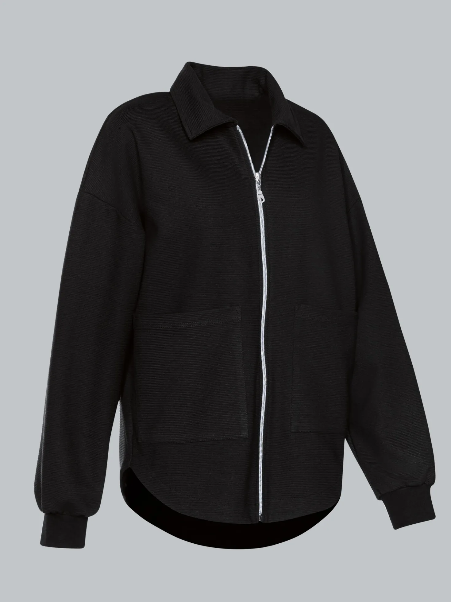 Oversized Sweatjacke mit modischem Stehkragen Schwarz