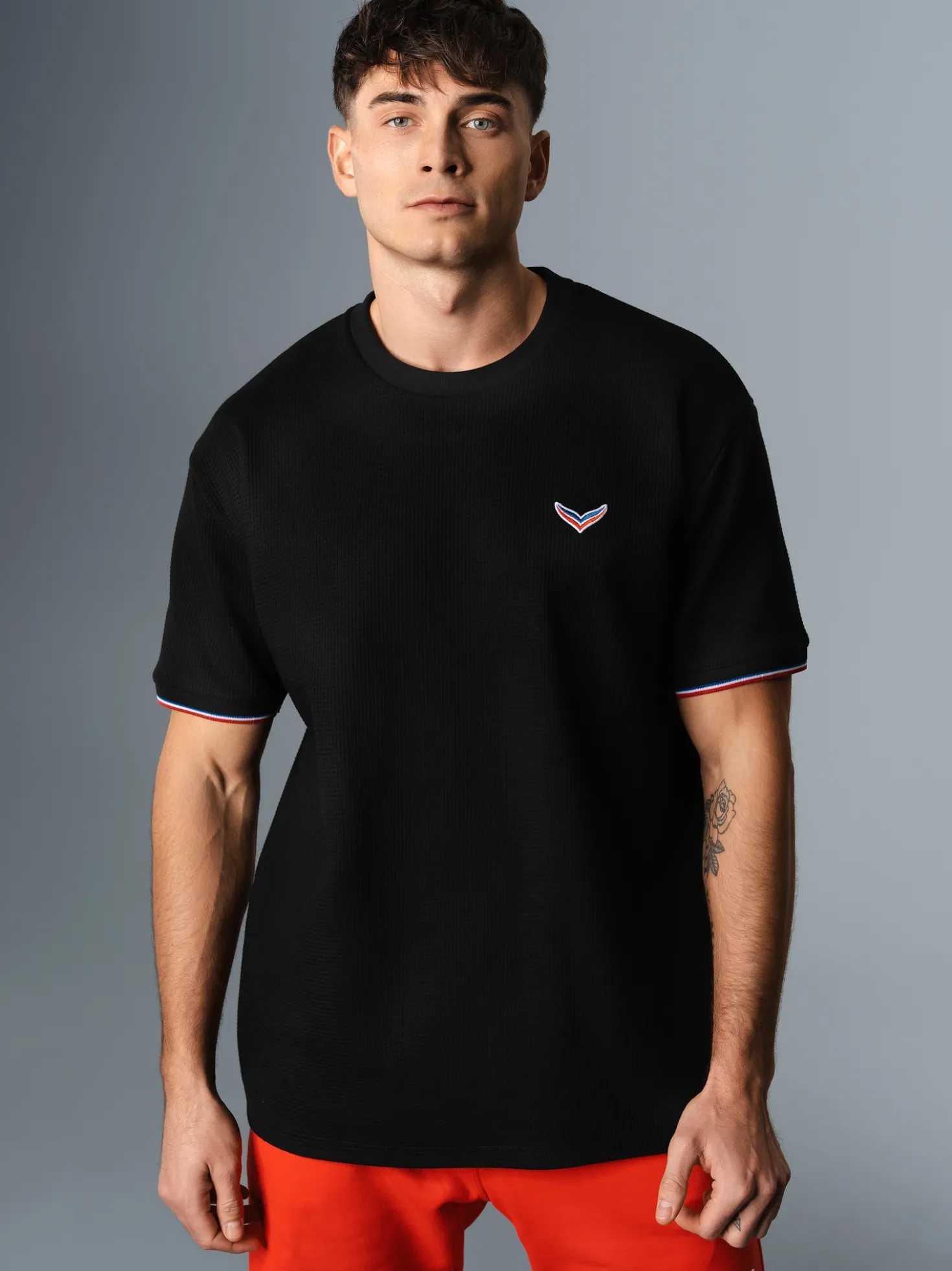 Oversized T-Shirt in Waffeloptik Schwarz