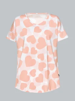 Oversized T-Shirt mit Allover Herzchen-Print Weiss