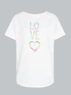 Oversized T-Shirt mit bunten Printmotiven Weiss