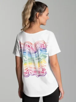 Oversized T-Shirt mit bunten Printmotiven Weiss