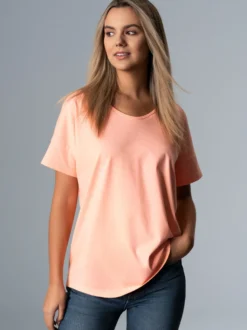 Oversized T-Shirt mit V-Ausschnitt Apricot