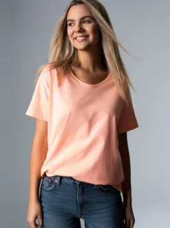 Oversized T-Shirt mit V-Ausschnitt Apricot