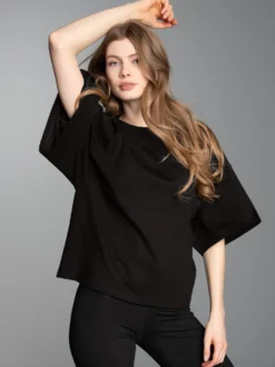 Oversized T-Shirt mit weiten Ärmeln Schwarz