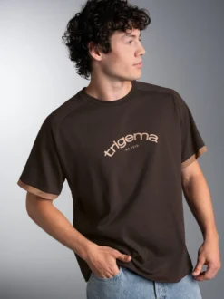 Oversize T-Shirt mit trigema Frontprint Mocca