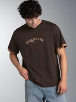 Oversize T-Shirt mit trigema Frontprint Mocca