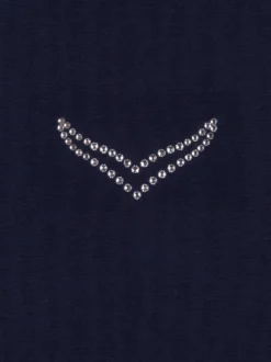 Poloshirt aus Baumwolle mit Kristallsteinen Navy